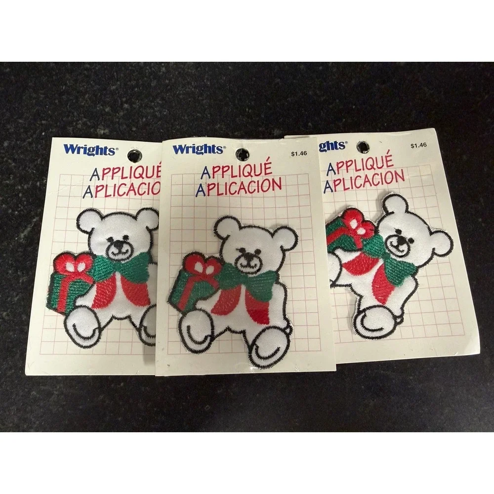Vtg Wrights Christmas Applique Lot Of 7 Teddy Bears‎ Snowman Stocking Bell NOS